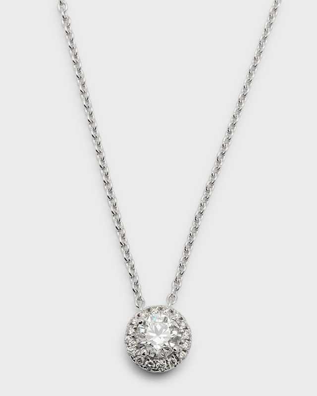 18K White Gold Round Diamond Halo Pendant